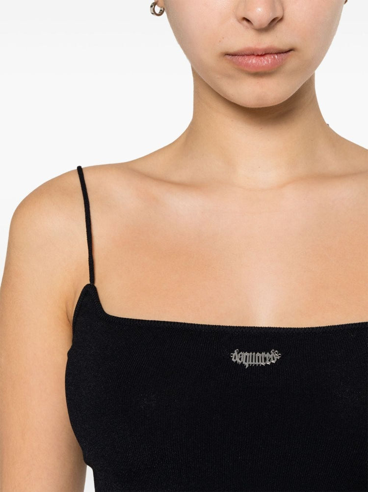 logo-plaque knitted crop top