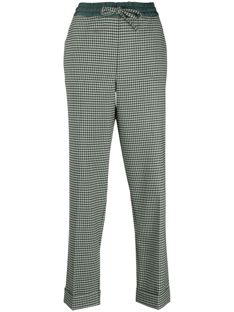 PAROSH fine-check tapered cropped trousers