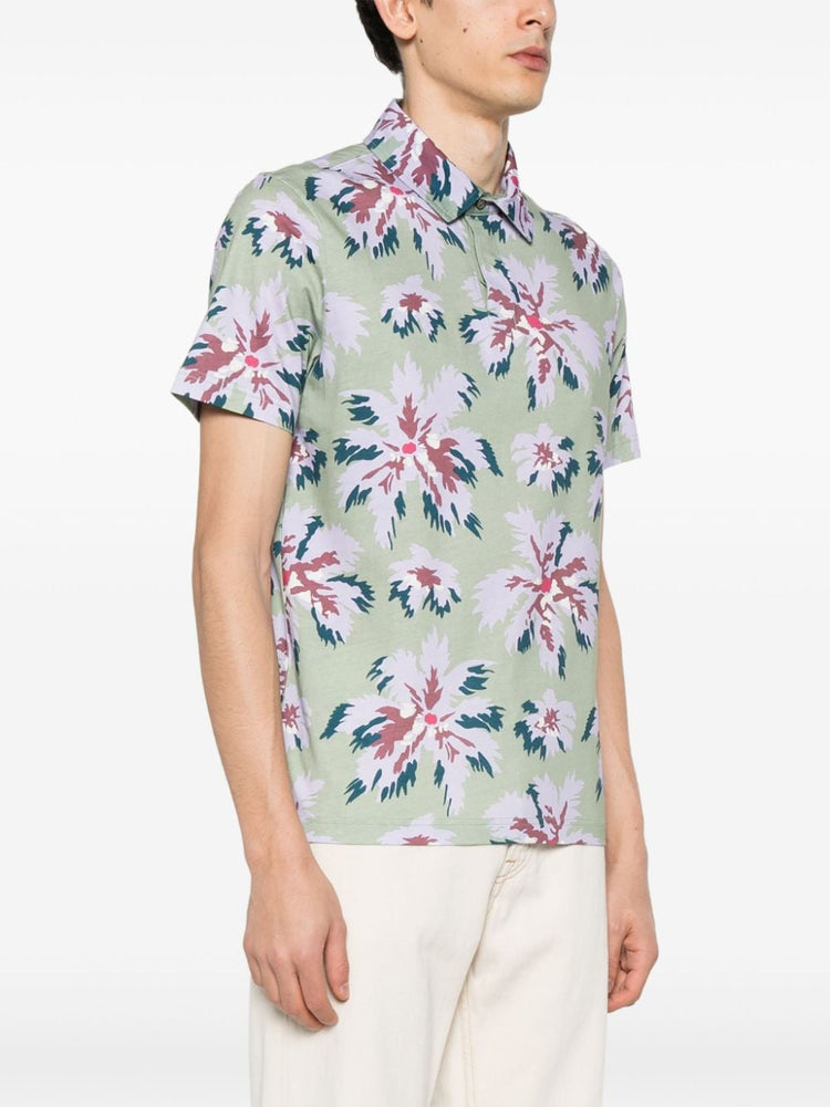 floral-print cotton polo shirt