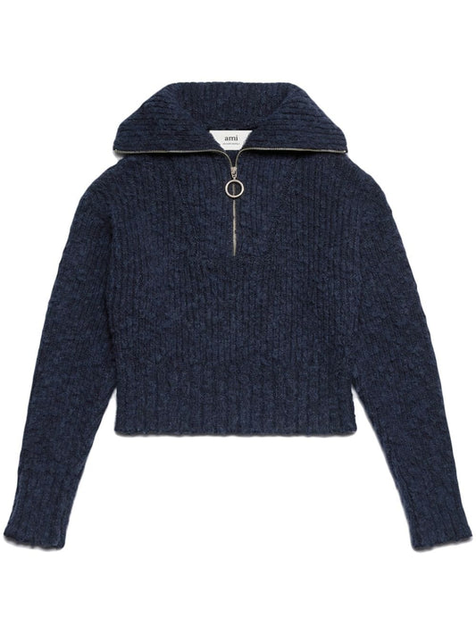 half-zip ribbed knit jumper
