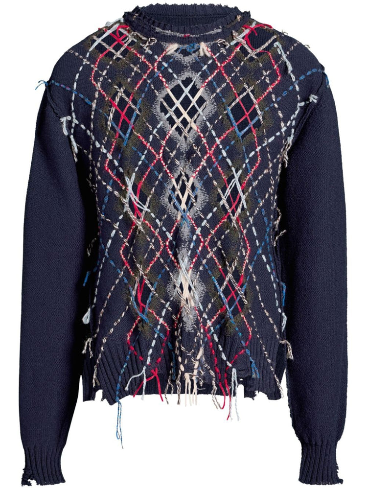 contrasting-stitch argyle-knit jumper