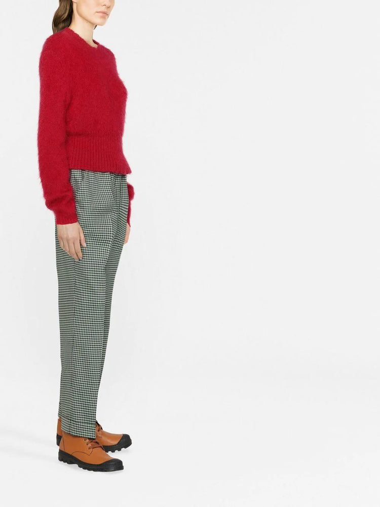 PAROSH fine-check tapered cropped trousers