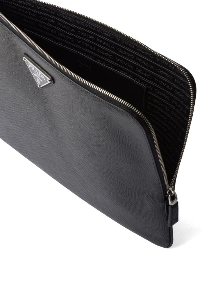 triangle-logo leather clutch bag